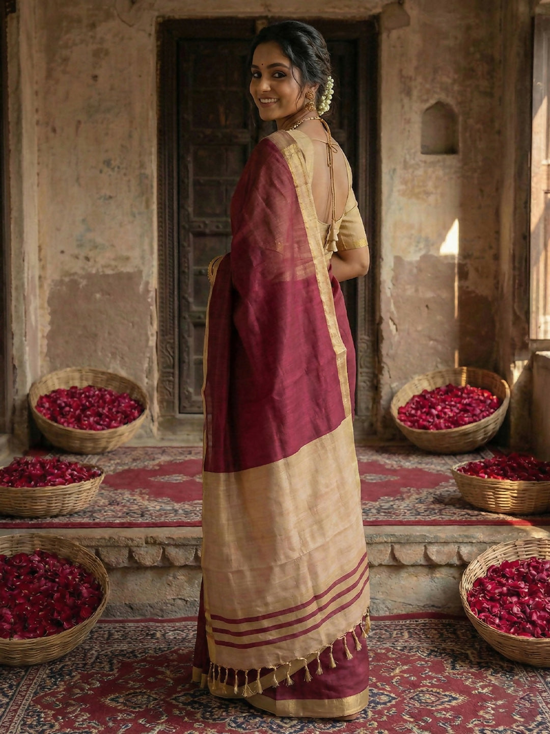 Shree Shyam Fashion Wine Cotton Saree | Grocsy