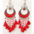 MS Fashion India Fancy Half Moon Red Color Beautiful Glass Pearls And Silk Thread Enamel Earrings | Grocsy