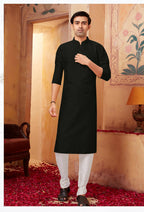 Joban Fashion Black Art Silk Kurta Pyjama | Grocsy
