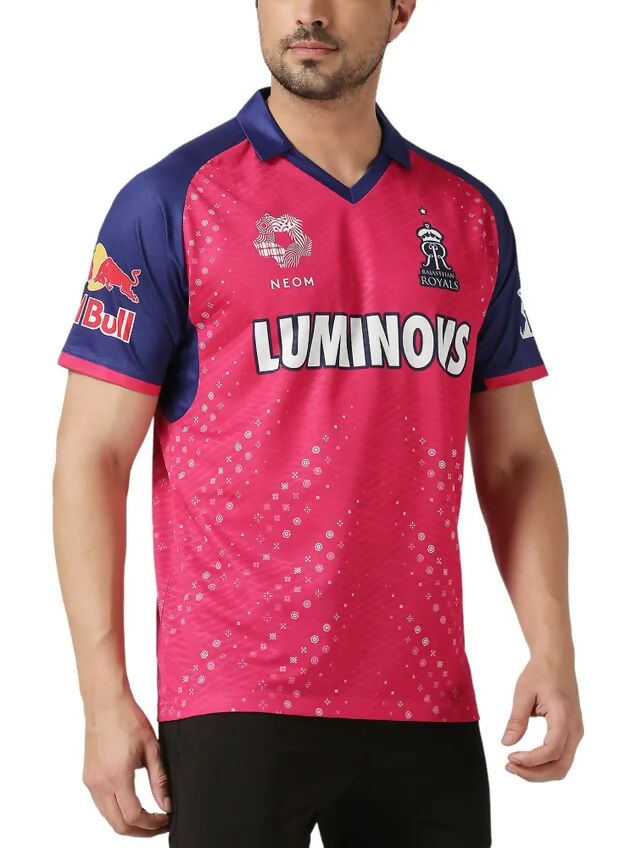 Rajasthan Royals Men Pink Typography Printed Half Sleeves Jersey IPL, T20 | Grocsy
