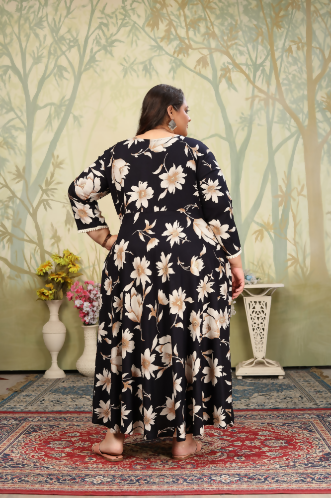 Jyoti Fashion Women's Black Rayon Floral Print with Sequins Designer Anarkali Set | Grocsy