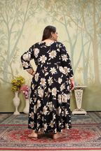 Jyoti Fashion Women's Black Rayon Floral Print with Sequins Designer Anarkali Set | Grocsy