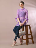 Myshka Women's Lavender Solid Georgette Longline Party Sheer Tunic | Grocsy