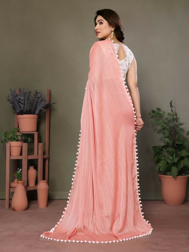Designer Partywear Peach Banglor Fancy Saree - Kanak | Grocsy