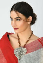 Mominos Fashion Johar Kamal Oxidised Silver-Plated Brass Finish Ganesha Long Necklace For Women | Grocsy