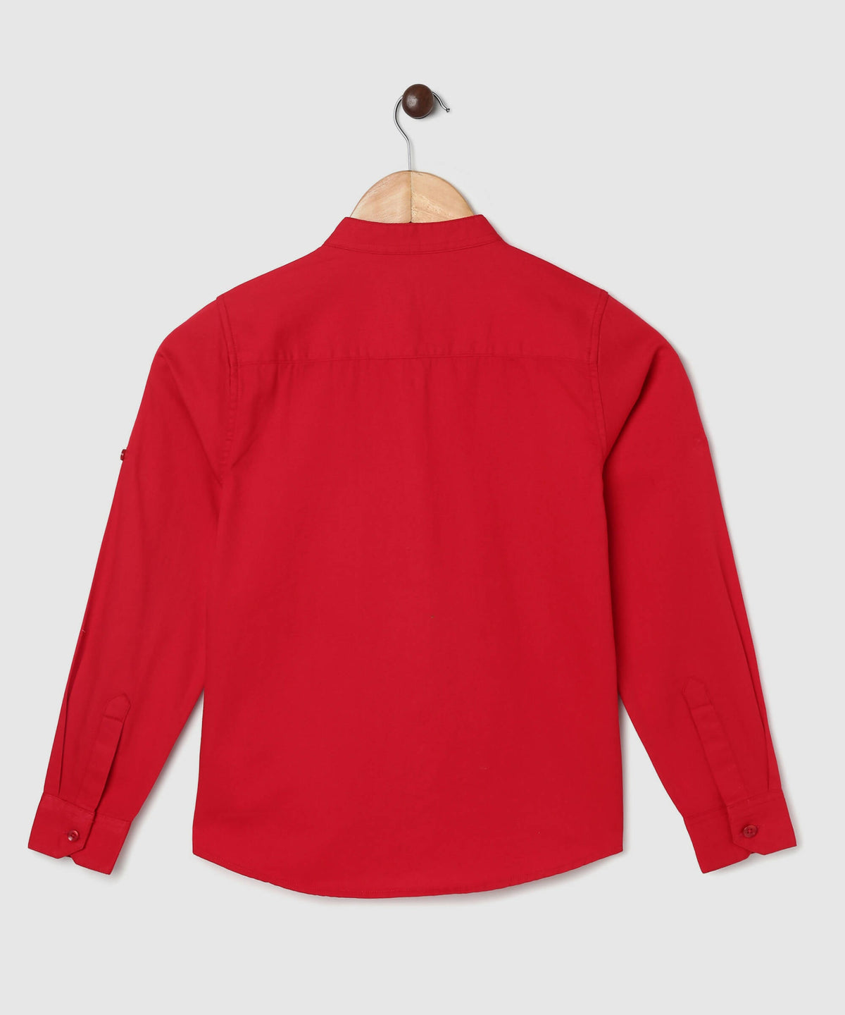 Manet Boys Mandarin Collar Full Sleeves Melange Shirt - Red | Grocsy