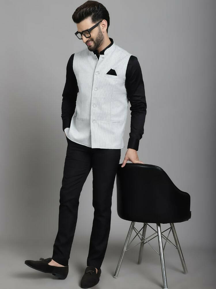 Even Apparels Nehru Jacket With Welt Pockets - Grey | Grocsy