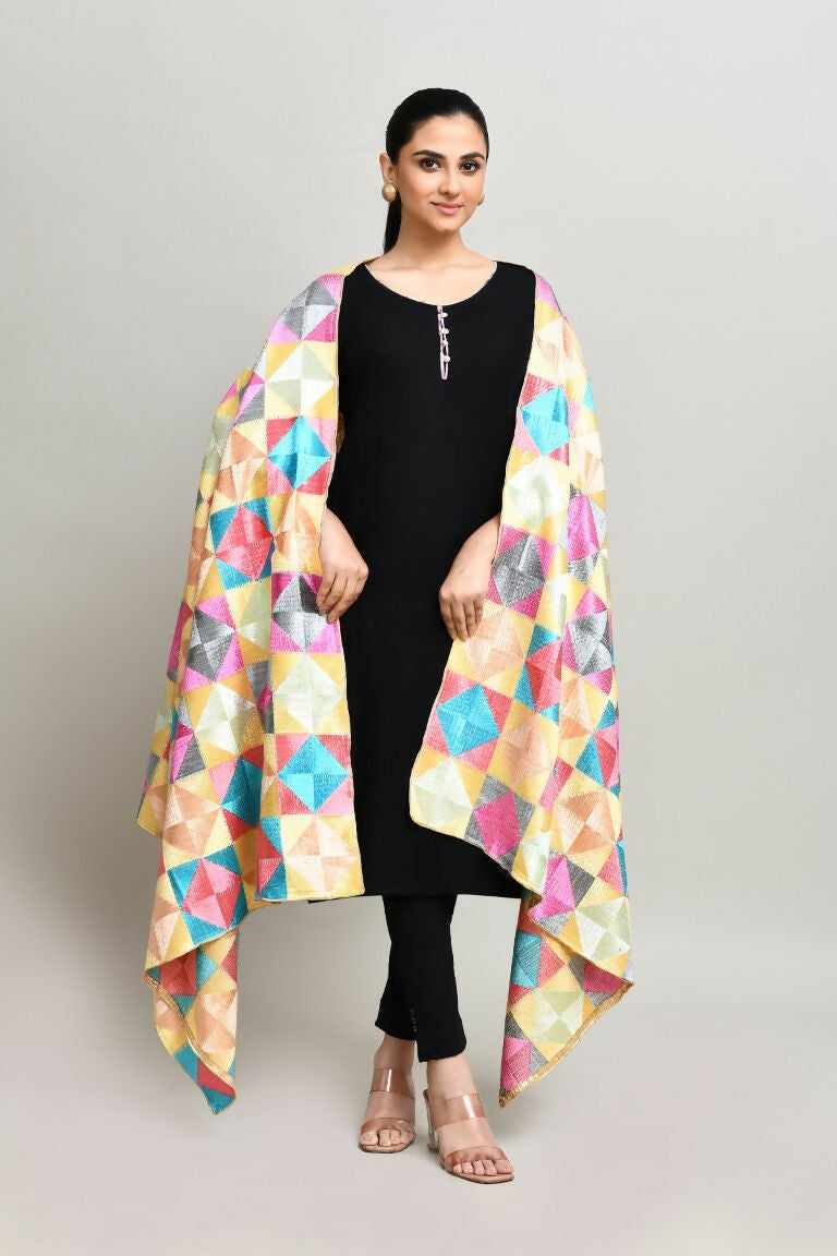 Joban Fashion Multi Color Cotton Embroidery Work Phulkari Dupatta | Grocsy