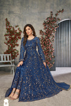 Anaita Blue Embroidered Net Stitched Anarkali suit | Grocsy