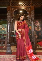 Very Much Indian Handloom Cotton Viscose Ilkal Saree Bright Maroon With Red Border | Grocsy