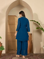 Joban Fashion Women Blue Roman Silk Embroidered Stitched Kurta Set | Grocsy