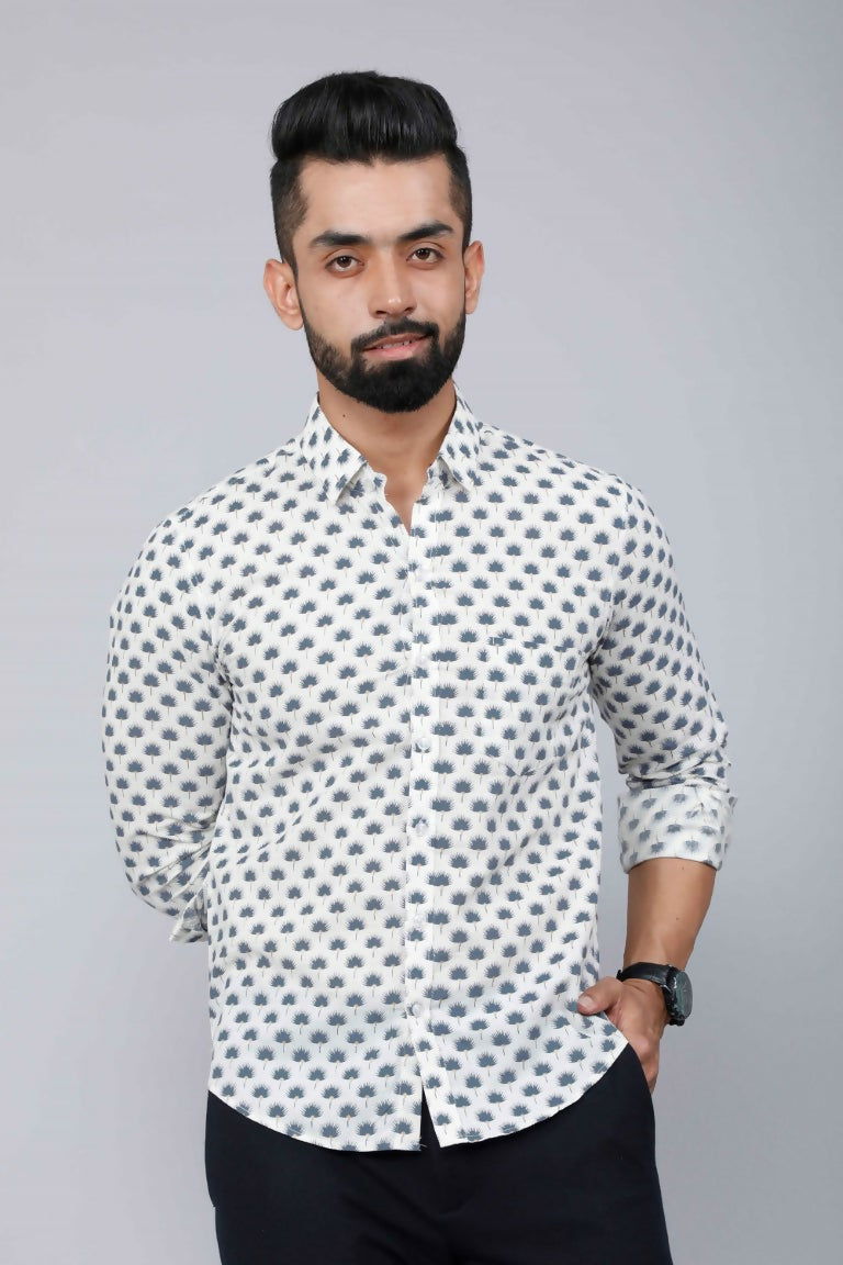 Miravan Men's Grey Floral Print Comfort Cotton Casual Shirt | Grocsy