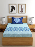Dreamscape Blue & Turquoise Blue 140 TC Pure Cotton Bedsheet with Pillow Covers | Grocsy