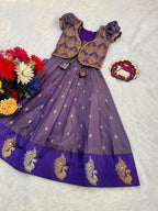 Teeya Creation New Latest Girls Purple Silk Pattu Pavadai Lehenga Choli Set With Brocade Koti-Purple | Grocsy