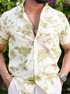 Miravan Men's Tea Green Floral Printed Half Sleeve Slim Fit shirt | Grocsy