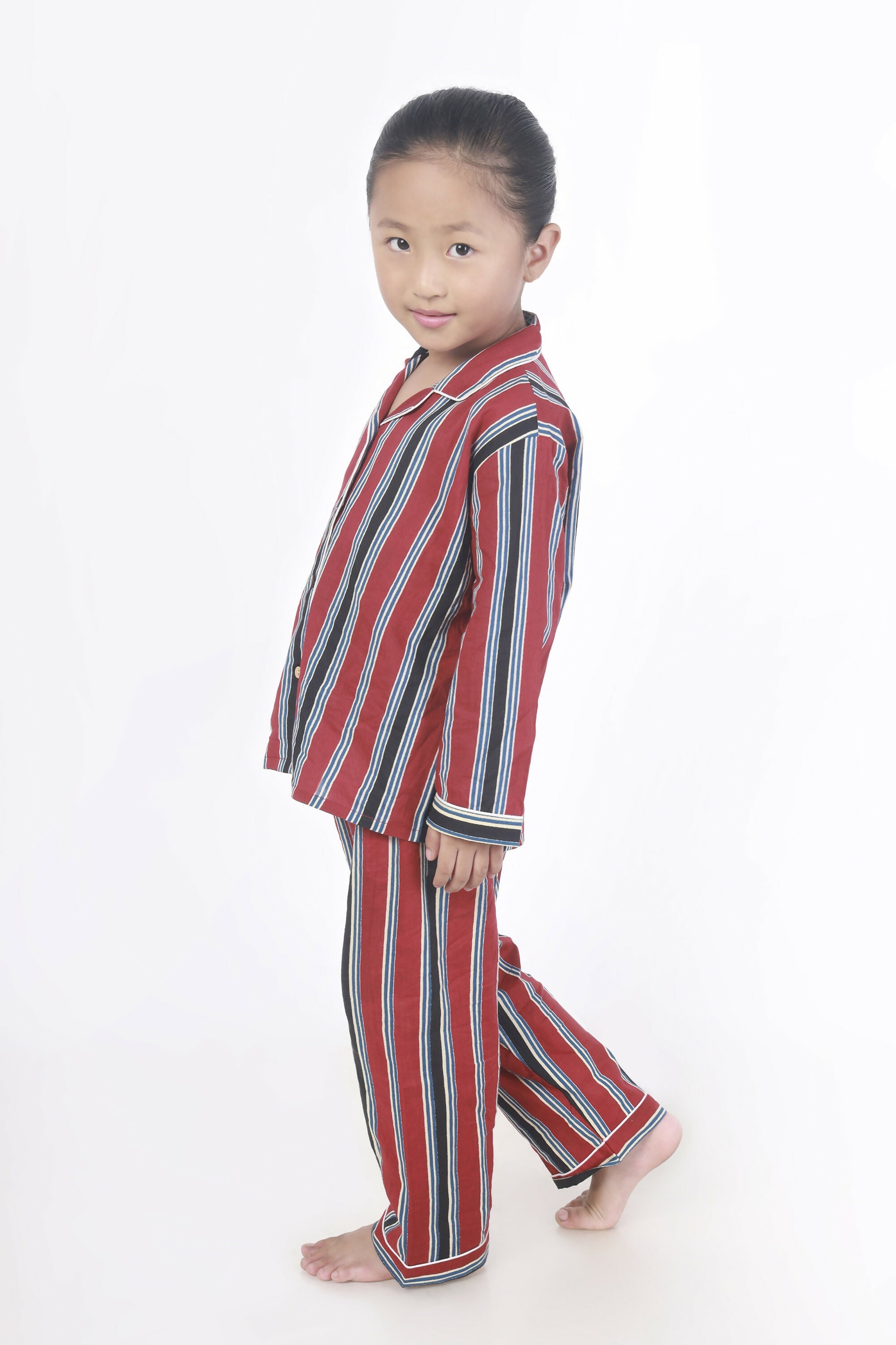 Breathables Kids Cotton Night Suit – Red Stripes Shirt & Pyjama Co-Ord Set For Boys & Girls | Grocsy