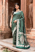 Joban Fashion Emerald Green Banarasi Katan Pure Handloom Banarasi Silk Saree | Grocsy