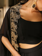 Janasya Black Georgette Solid Top Bottom Cape | Grocsy