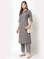 Myshka Women's Grey Cotton Printed Half Sleeve Casual Kurta & Palazzo Set | Grocsy