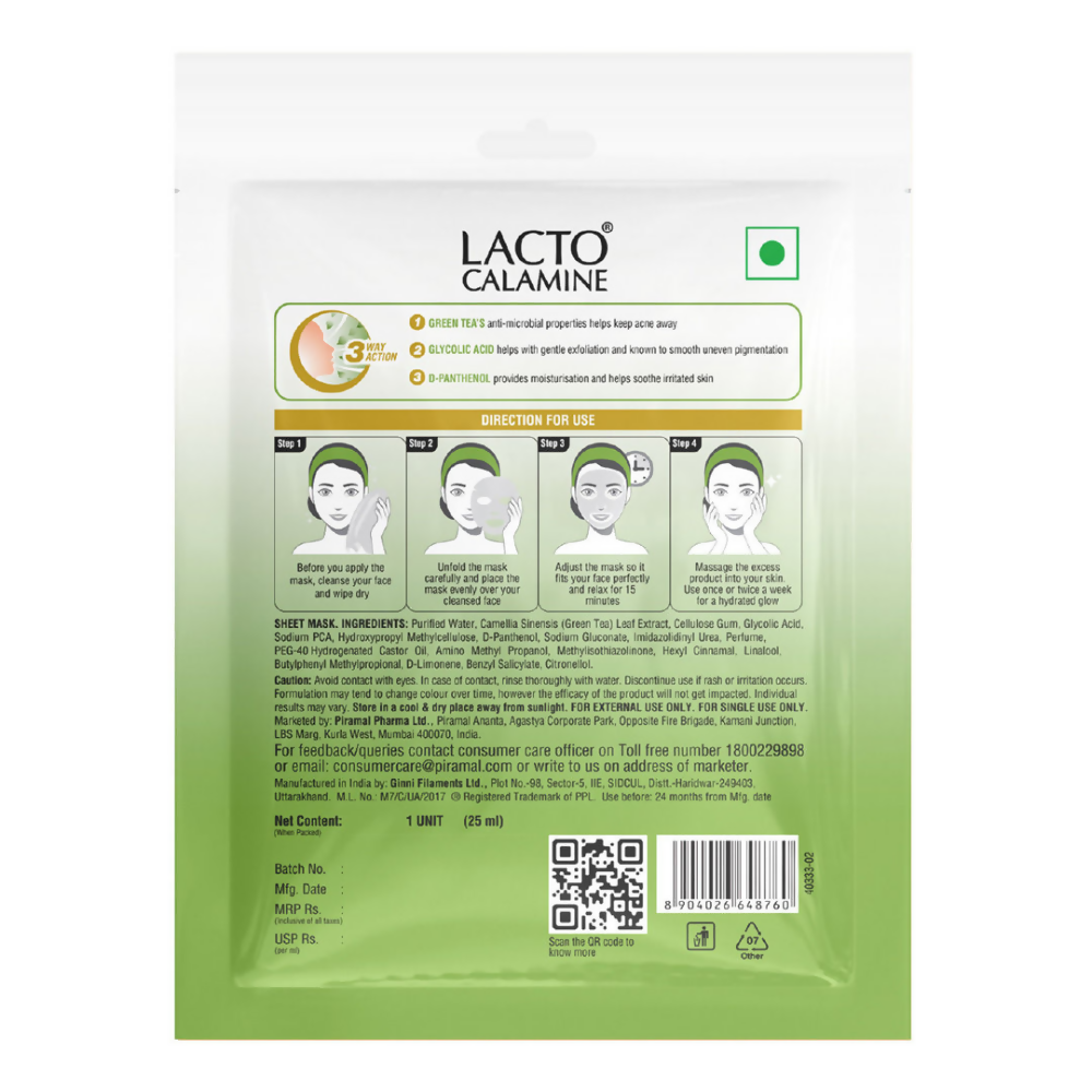 Lacto Calamine Green Tea Face Sheet Mask | Grocsy