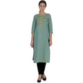 Kanoor Women's Green Cotton Straight Kurti | Grocsy