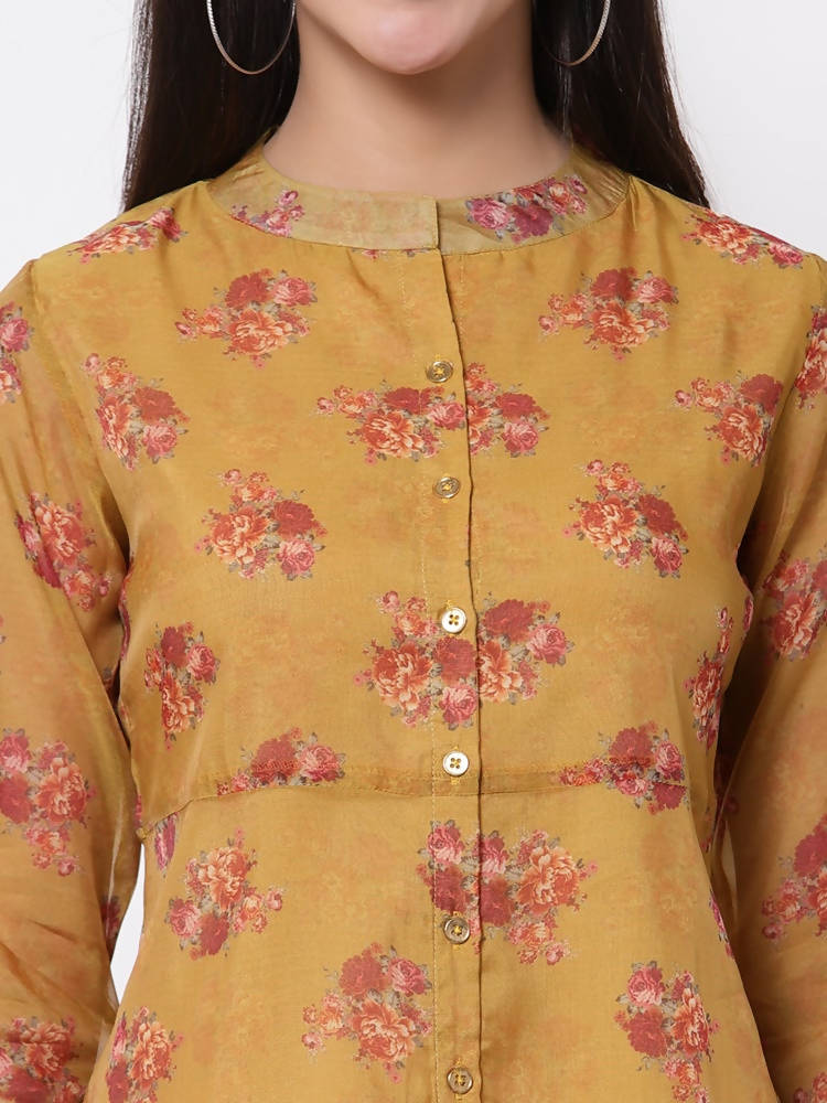 Myshka Women's Traditional Organza Printed Printed 3/4 Sleeve Round Neck Casual Multicolor Tunic | Grocsy