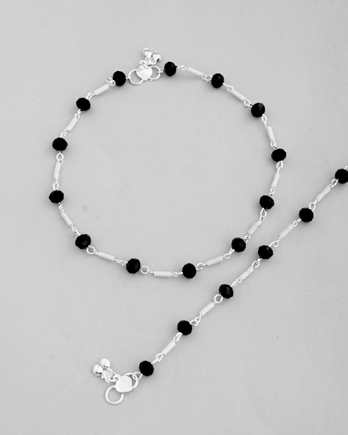 VOJ Set of 2 Silver Plated With Black Beads Anklet | Grocsy