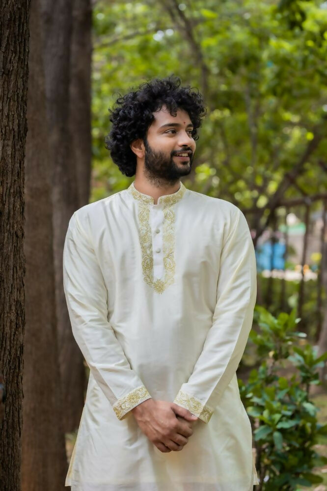 Machine Embroidered Pattu Set by Hilo Design | Grocsy