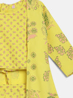 Ahalyaa Yellow Viscose Rayon Printed Kids Top & Palazzo Sets With Jacket For Girls | Grocsy