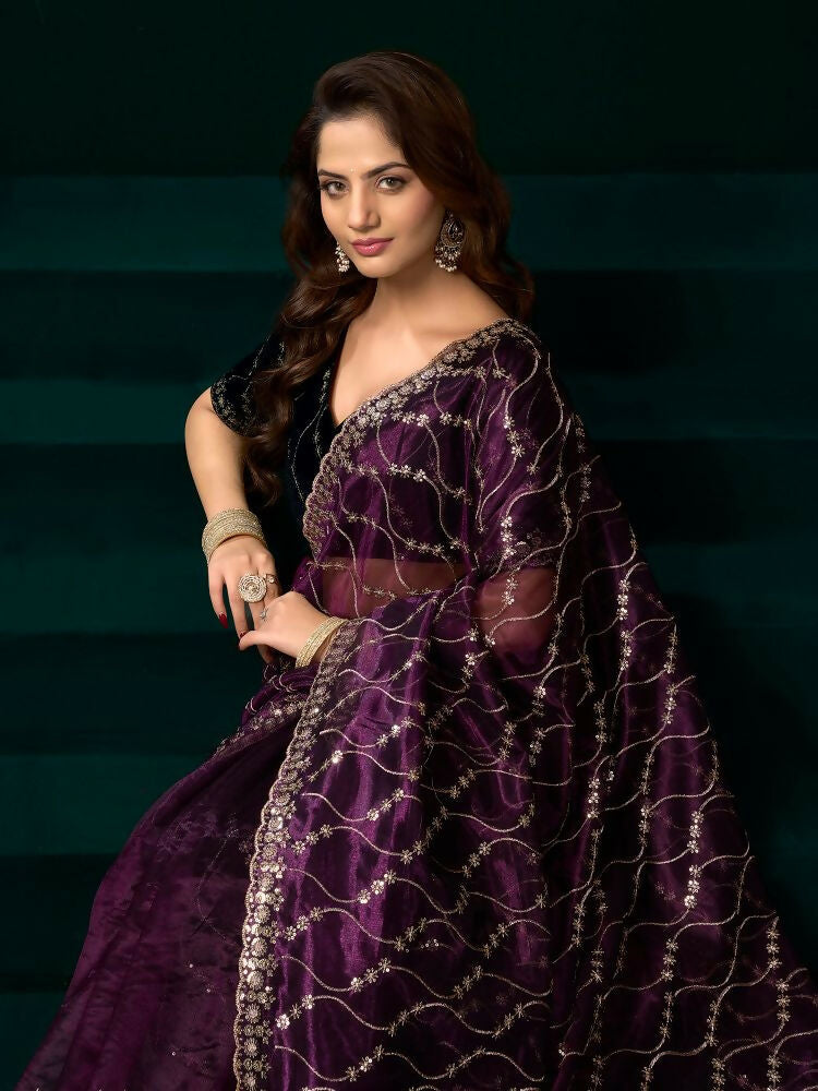Joban Fashion Wine Net Party Wear Sarees | Grocsy