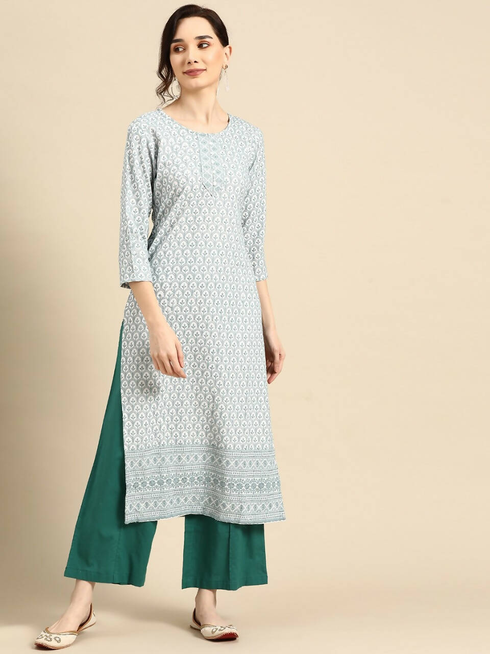 Deeps women's Blue Embroidered Rayon Kurta | Grocsy