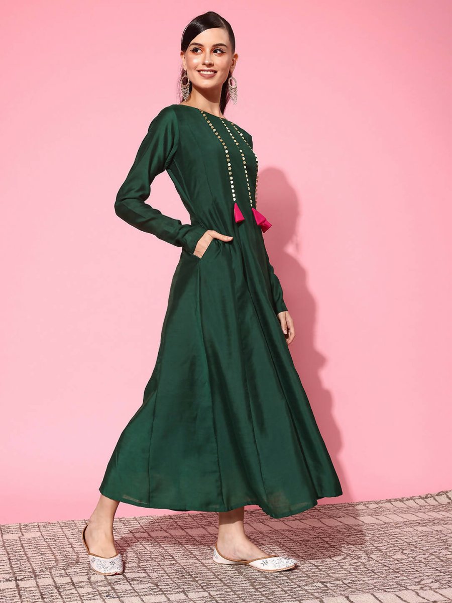 Ahalyaa Women's Traditional wear Ethnic Dress - Green | Grocsy