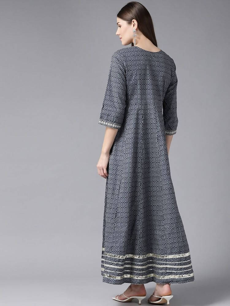 Yufta Women Grey Geometric Printed Mirror Work Kurta | Grocsy