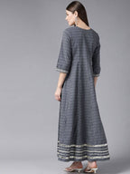 Yufta Women Grey Geometric Printed Mirror Work Kurta | Grocsy