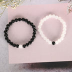NVR Men & Women White & Black Marbel Crystal Elasticated Bracelet | Grocsy