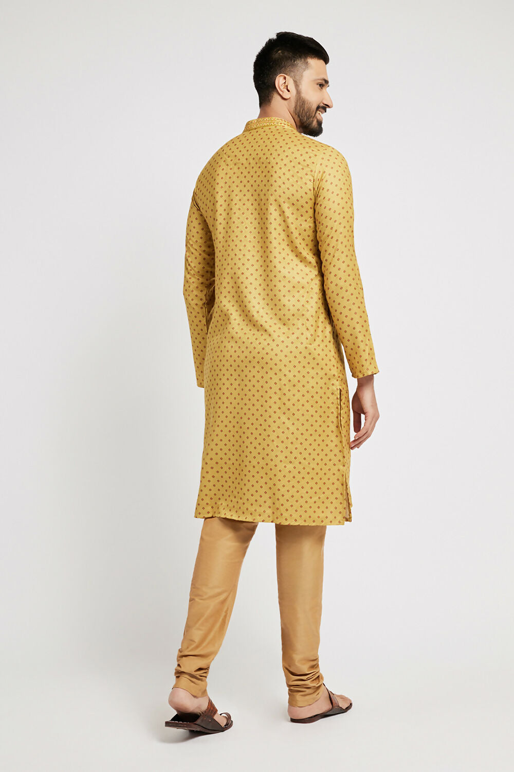 Ethnic India Yellow Men's Kurta Abstract Polyester | Grocsy