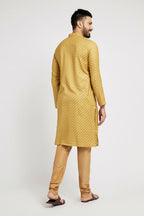Ethnic India Yellow Men's Kurta Abstract Polyester | Grocsy
