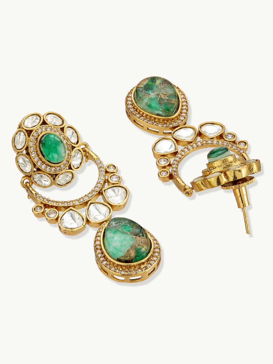 Nuyug 22K Gold-Plated Kundan Studded Faux Jasper Stone Necklace Set | Grocsy