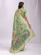 Shree Shyam Fashion Linen Cotton Light Green Saree | Grocsy