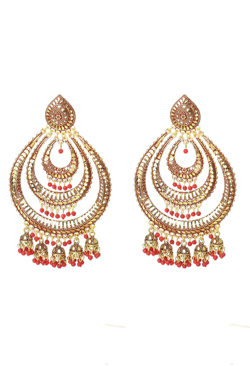 Mominos Fashion Johar Kamal Triple Circle White With Red Big Size Earrings | Grocsy