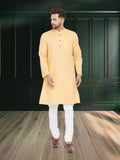 Even Apparels Men's Pure Cotton Yellow Kurta | Grocsy