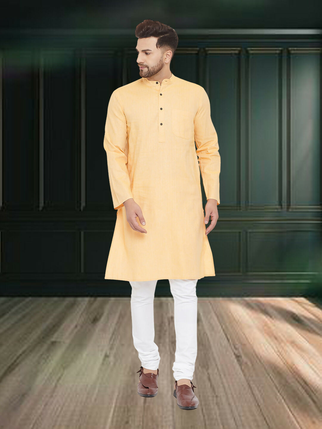 Even Apparels Men's Pure Cotton Yellow Kurta | Grocsy