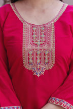 The52 Women's Beautiful Embroidery Work Viscose Chanderi Fabric Straight Kurta Pant and Dupatta Set-Red | Grocsy