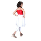 Akarshan Pure Cotton Frock Style Kurti with Leggings Set - Red & White | Grocsy