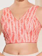 Joban Fashion Peach Viscose Rayon Padded Blouse With V Neck Sleeveless | Grocsy