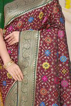 Jyoti Fashion Women's Wine Patola Silk Zari Woven Saree with Blouse | Grocsy