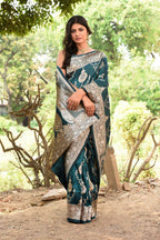 Joban Fashion Green Banarasi Soft Pure Handloom Banarasi Silk Saree | Grocsy