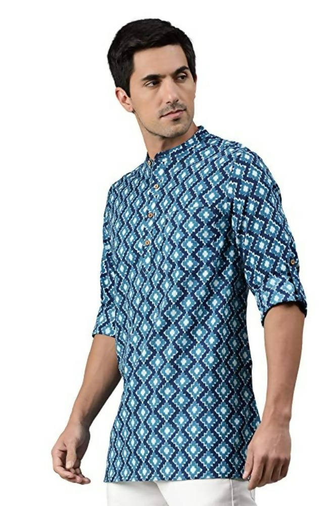 Janasya Men's Blue Cotton Kurta | Grocsy