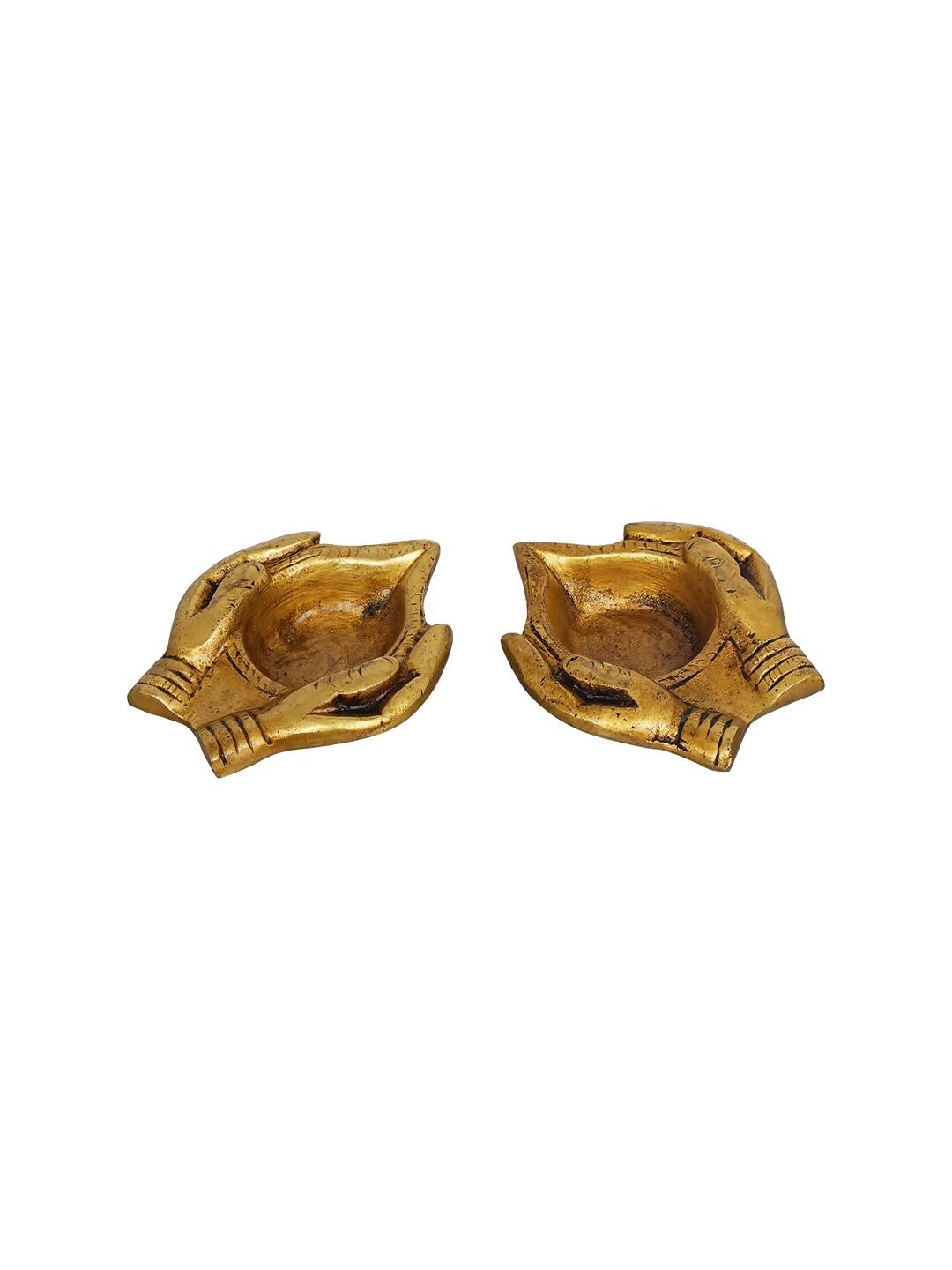 eCraftIndia 2 Pcs Lady Hand Holding Brass Diyas | Grocsy