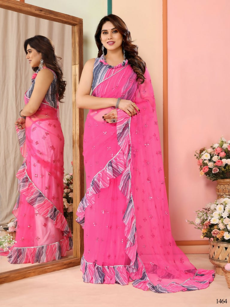 Partywear Designer Pink Net Fancy Saree - Dyuti | Grocsy